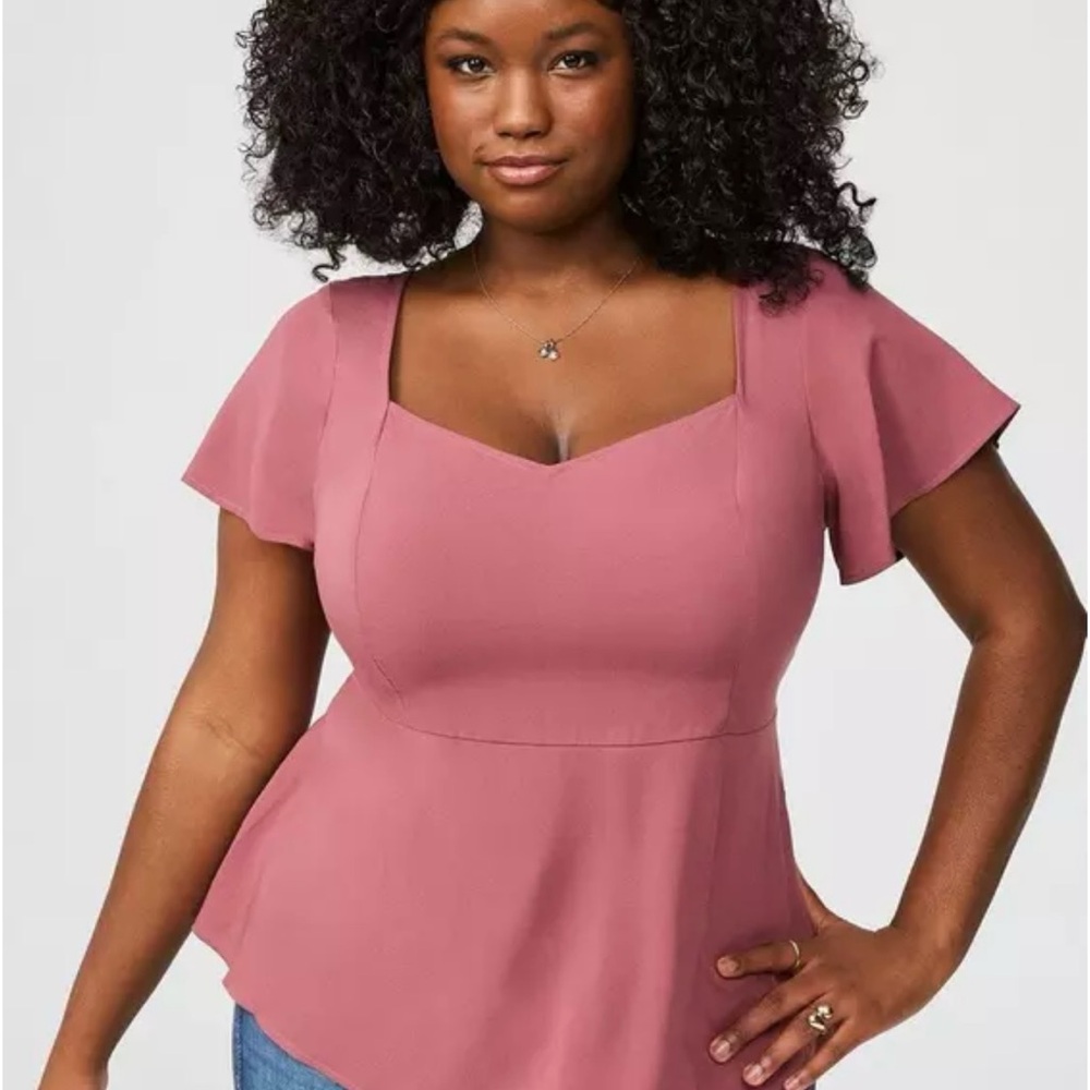 Torrid Pink Fitted Peplum Top with Flutter Sleeves-Size 2. NWT